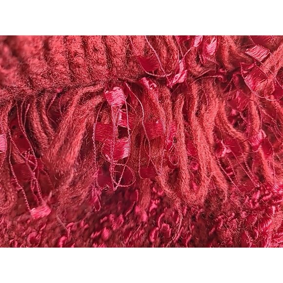 Womens Long Ruffle Cardigan Sweater S Metallic Red Horn Toggle Button - Picture 10 of 11